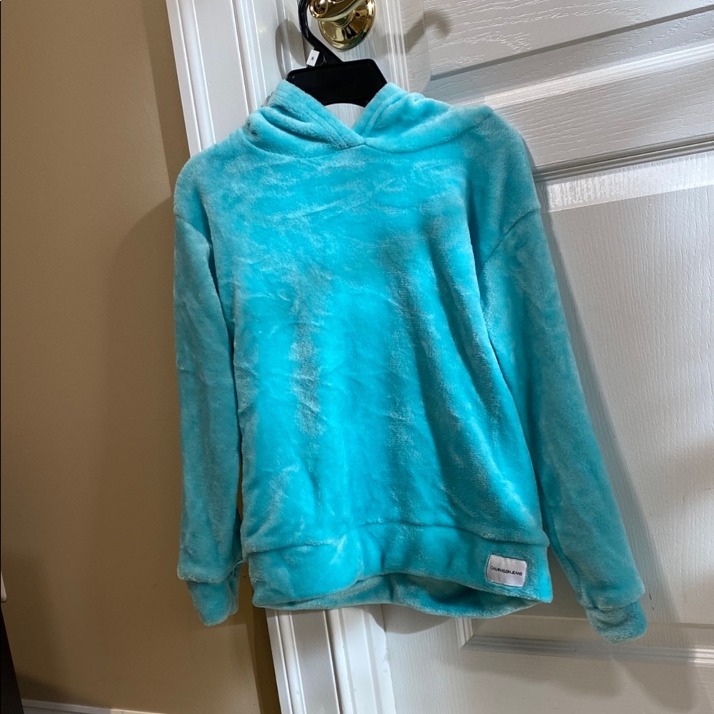 Calvin Klein Cozy Turquoise Hoodie Fleece Sweater